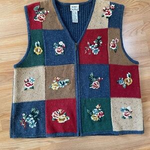 Vintage Koret Patchwork Embroidery Sweater Vest M/L Cottagecore Grandmacore